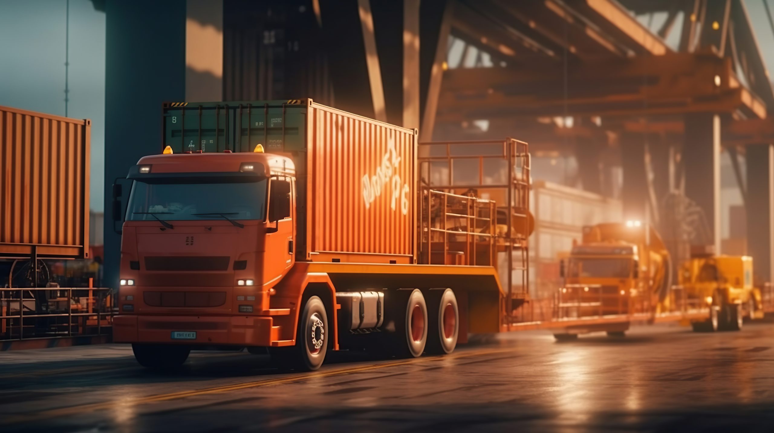 Container truck in ship port , Ai Generated Image
